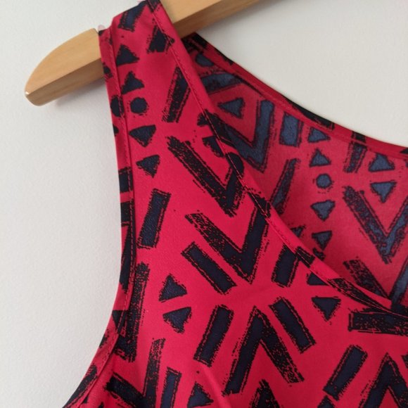 Red with Blue patterns Sleeveless Summer Top. - Picture 3 of 3